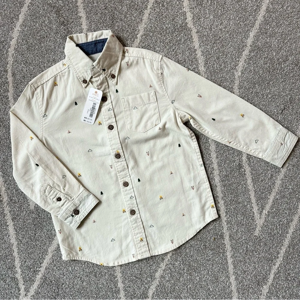 Gymboree Camping Themed Soft Button Down Shirt Boys XXS 3